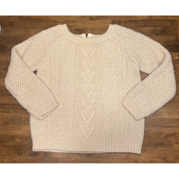 Cynthia Rowley Cable Knit Sweater Pullover Wool Blend Cream XL‎ - Picture 1 of 9